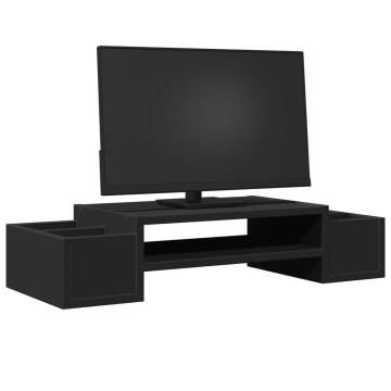 Monitor Stand with Storage - Black Engineered Wood | HipoMarket