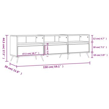 Stylish Black TV Cabinet - 150x30x44.5 cm Engineered Wood