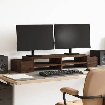 Monitor Stand with Storage - Brown Oak | Hipomarket