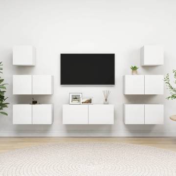 7 Piece White TV Cabinet Set - Modern Engineered Wood Design