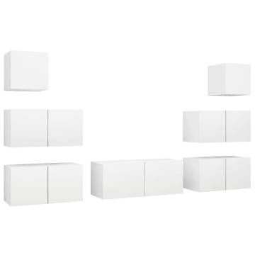 7 Piece White TV Cabinet Set - Modern Engineered Wood Design