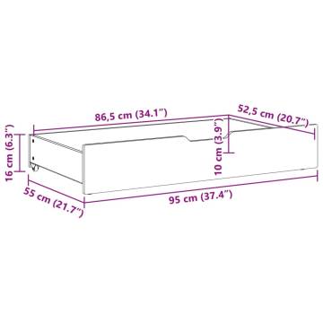 Under-Bed Drawers 2 pcs Wax Brown - Solid Pine Storage Solution