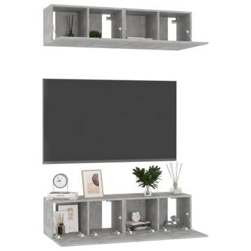 Stylish 4 pcs Concrete Grey TV Cabinets - Modern Design