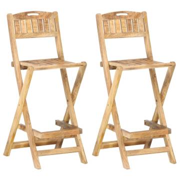 Folding Outdoor Bar Chairs - 2 pcs Solid Mango Wood