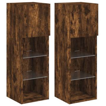 Stylish LED TV Cabinets in Smoked Oak - 2 pcs