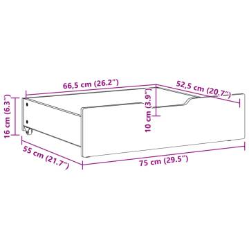 Under-Bed Drawers 2 pcs - Wax Brown Solid Pine 75x55x16 cm