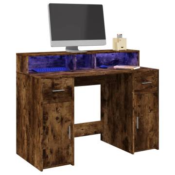 Stylish Smoked Oak Desk with LED Lights - 120x55x91 cm