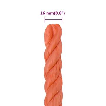 Durable Orange 16mm Rope - 25m Polypropylene | Hipo Market