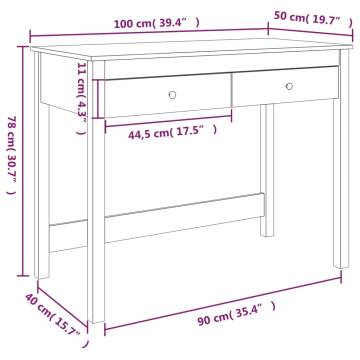 Honey Brown Desk with Drawers | Solid Wood Pine 100x50 cm