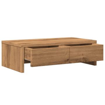 Monitor Stand with Drawers in Artisian Oak - 50x27 cm | HipoMarket