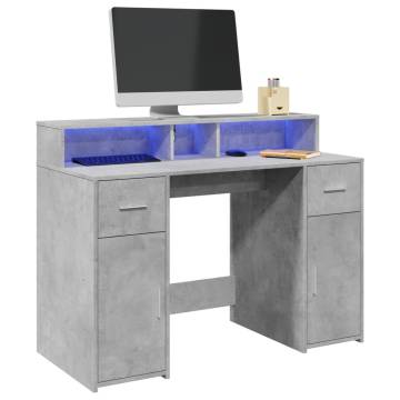 Desk with LED Lights - Concrete Grey - Stylish & Durable