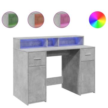 Desk with LED Lights - Concrete Grey - Stylish & Durable