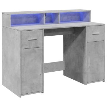 Desk with LED Lights - Concrete Grey - Stylish & Durable