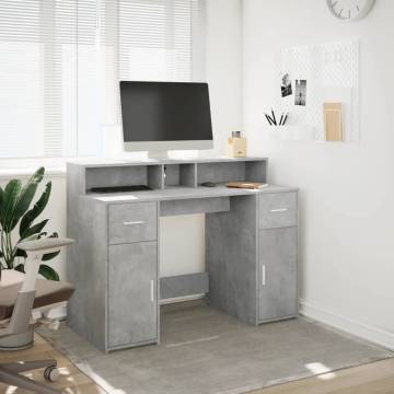 Desk with LED Lights - Concrete Grey - Stylish & Durable