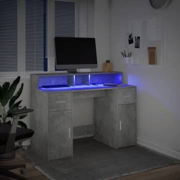 Desk with LED Lights - Concrete Grey - Stylish & Durable