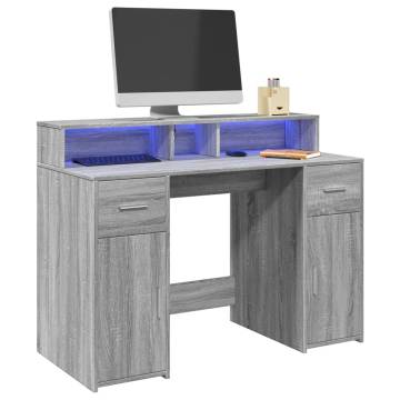 Desk with LED Lights Grey Sonoma - 120x55 cm | HipoMarket UK