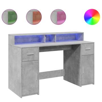 LED Desk with Storage in Concrete Grey - 140x55 cm