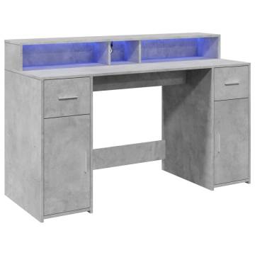 LED Desk with Storage in Concrete Grey - 140x55 cm