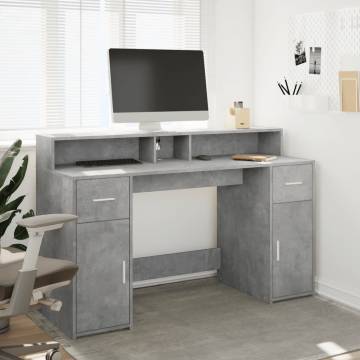 LED Desk with Storage in Concrete Grey - 140x55 cm