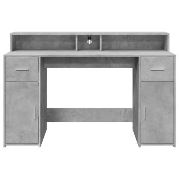 LED Desk with Storage in Concrete Grey - 140x55 cm