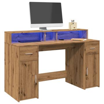 Artisian Oak Desk with LED Lights - Stylish & Durable 140x55 cm