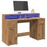  Desk with LED Lights Artisian Oak 140x55x91 cm Engineered Wood Colour artisian oak Size 140 x 55 x 91 cm 