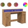 Artisian Oak Desk with LED Lights - Stylish & Durable 140x55 cm