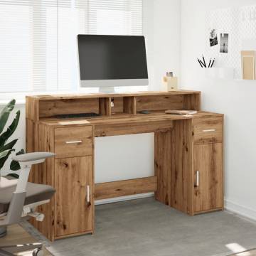 Artisian Oak Desk with LED Lights - Stylish & Durable 140x55 cm