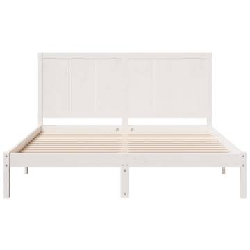 Extra Long White Bed Frame 160x220 cm | Solid Pine Wood