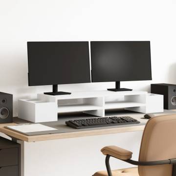 Monitor Stand with Storage - White Engineered Wood - Hipomarket