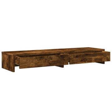 Dual Monitor Stand with Drawers - Smoked Oak | HipoMarket UK