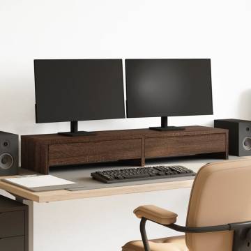 Monitor Stand with Drawers - Brown Oak | 100x27x15 cm