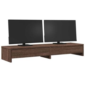 Monitor Stand with Drawers - Brown Oak | 100x27x15 cm