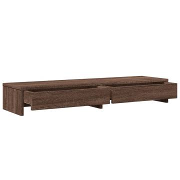 Monitor Stand with Drawers - Brown Oak | 100x27x15 cm