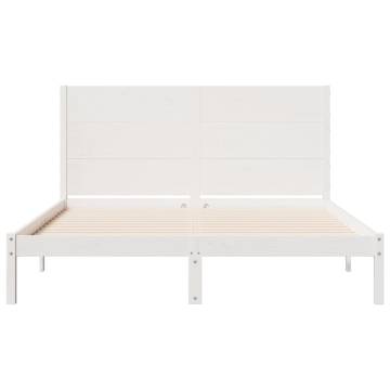 Extra Long Solid Wood Bed Frame - White 160x220 cm