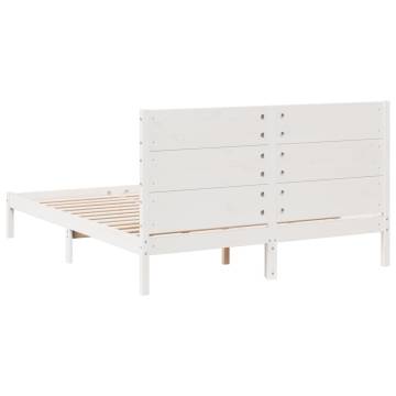 Extra Long Solid Wood Bed Frame - White 160x220 cm