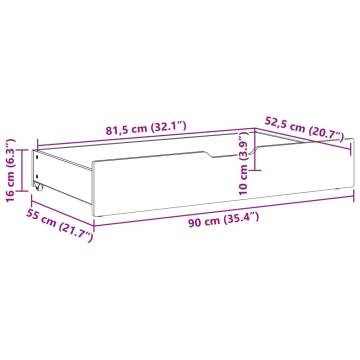 Under-Bed Drawers 2 pcs White | Solid Wood Pine 90x55x16 cm