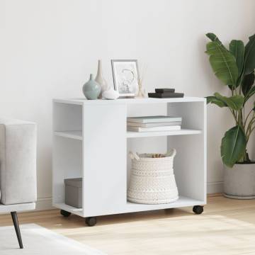 Side Table with Wheels - White Engineered Wood | HipoMarket