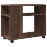 Stylish Brown Oak Side Table with Wheels - 70x35x60 cm