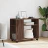 Stylish Brown Oak Side Table with Wheels - 70x35x60 cm