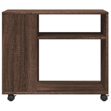 Stylish Brown Oak Side Table with Wheels - 70x35x60 cm