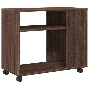 Stylish Brown Oak Side Table with Wheels - 70x35x60 cm