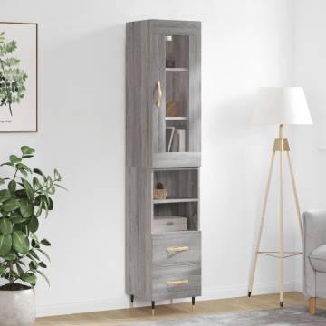 Stylish Highboard Grey Sonoma | 34.5x34x180 cm | Hipomarket