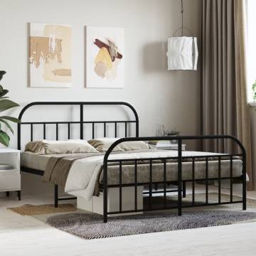 Metal Bed Frame with Headboard & Footboard - Black 140x190 cm