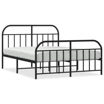 Metal Bed Frame with Headboard & Footboard - Black 140x190 cm