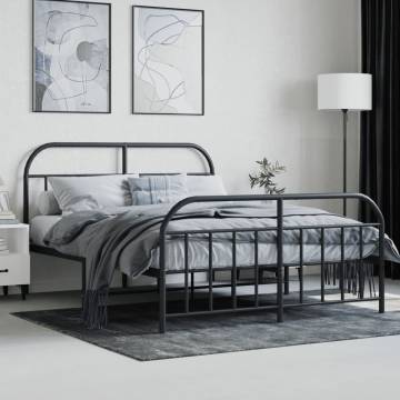 Metal Bed Frame with Headboard & Footboard - Black 140x190 cm