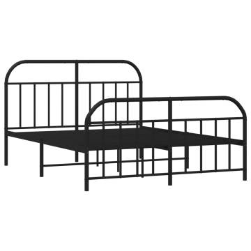 Metal Bed Frame with Headboard & Footboard - Black 140x190 cm