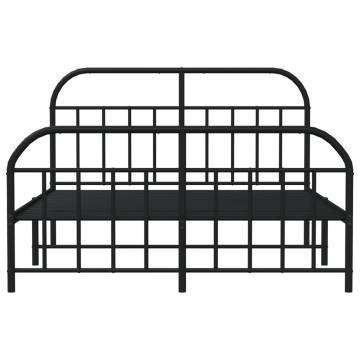 Metal Bed Frame with Headboard & Footboard - Black 140x190 cm