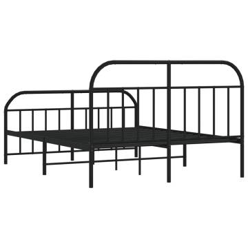 Metal Bed Frame with Headboard & Footboard - Black 140x190 cm