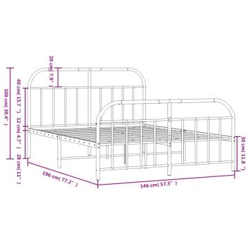 Metal Bed Frame with Headboard & Footboard - Black 140x190 cm